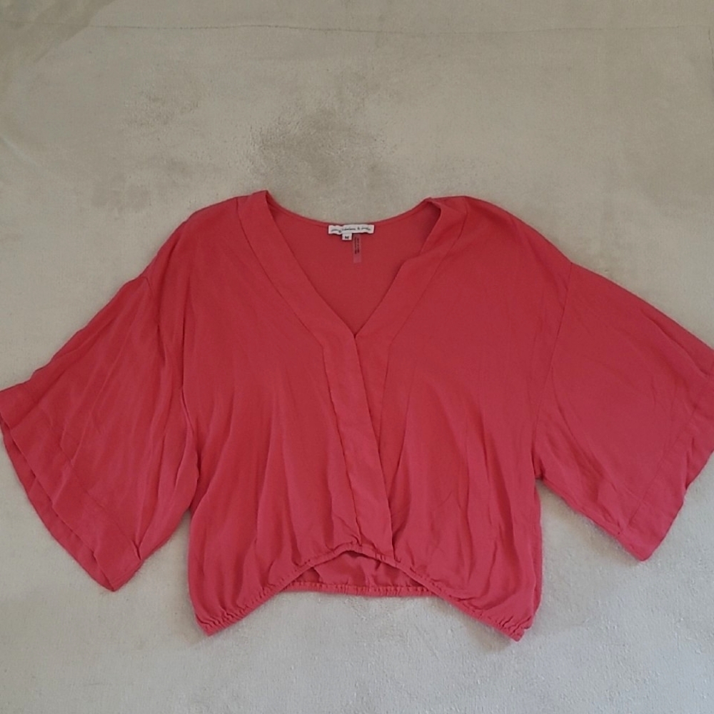 Young Fabulous And Broke Coral Pink Surplice Wrap Top Medium V Neck Rayon Kimono